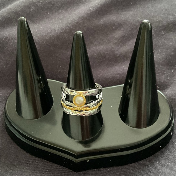 Gold and Silver Ring with Pearl Accent - Picture 2 of 4